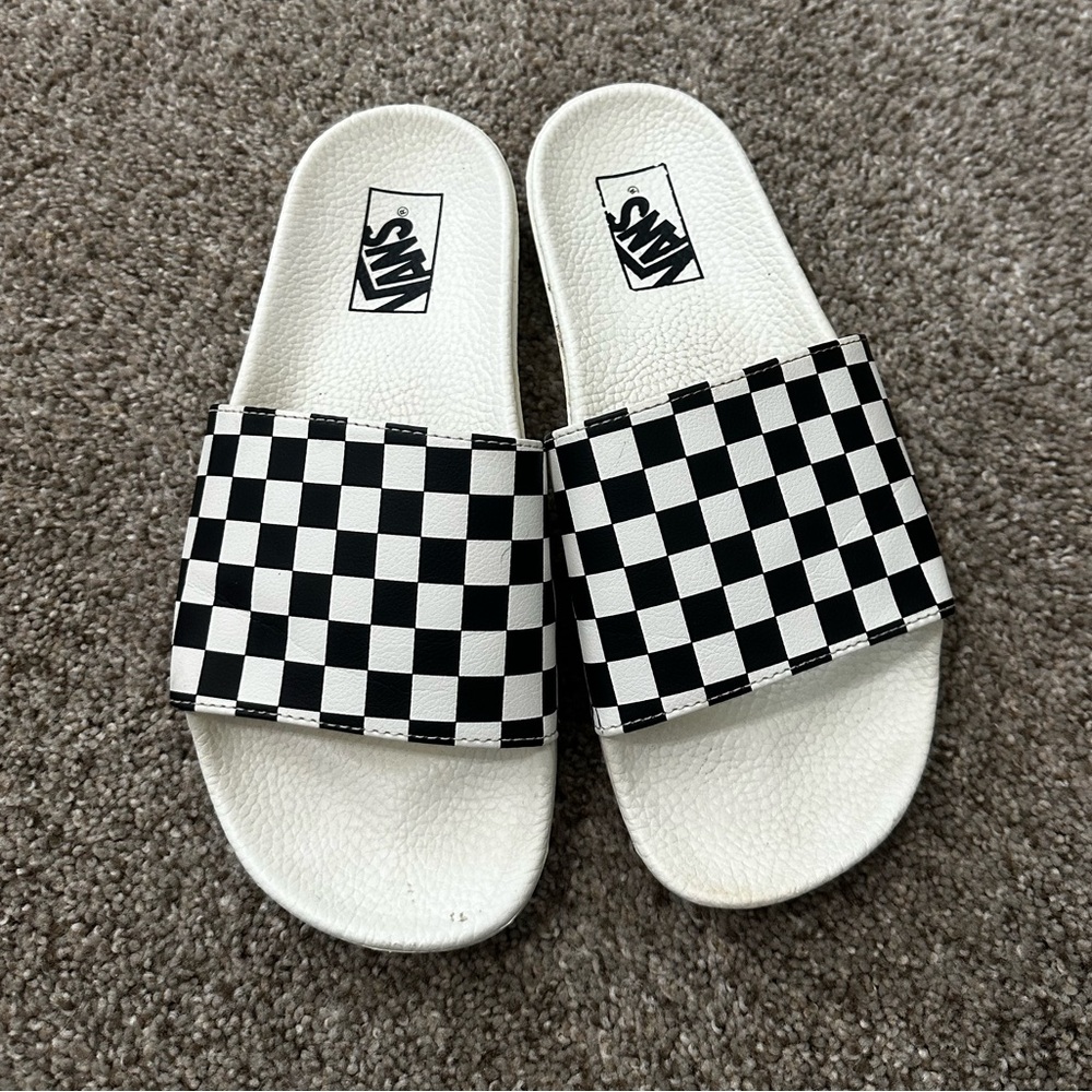 Vans Black and White Checkered Slides